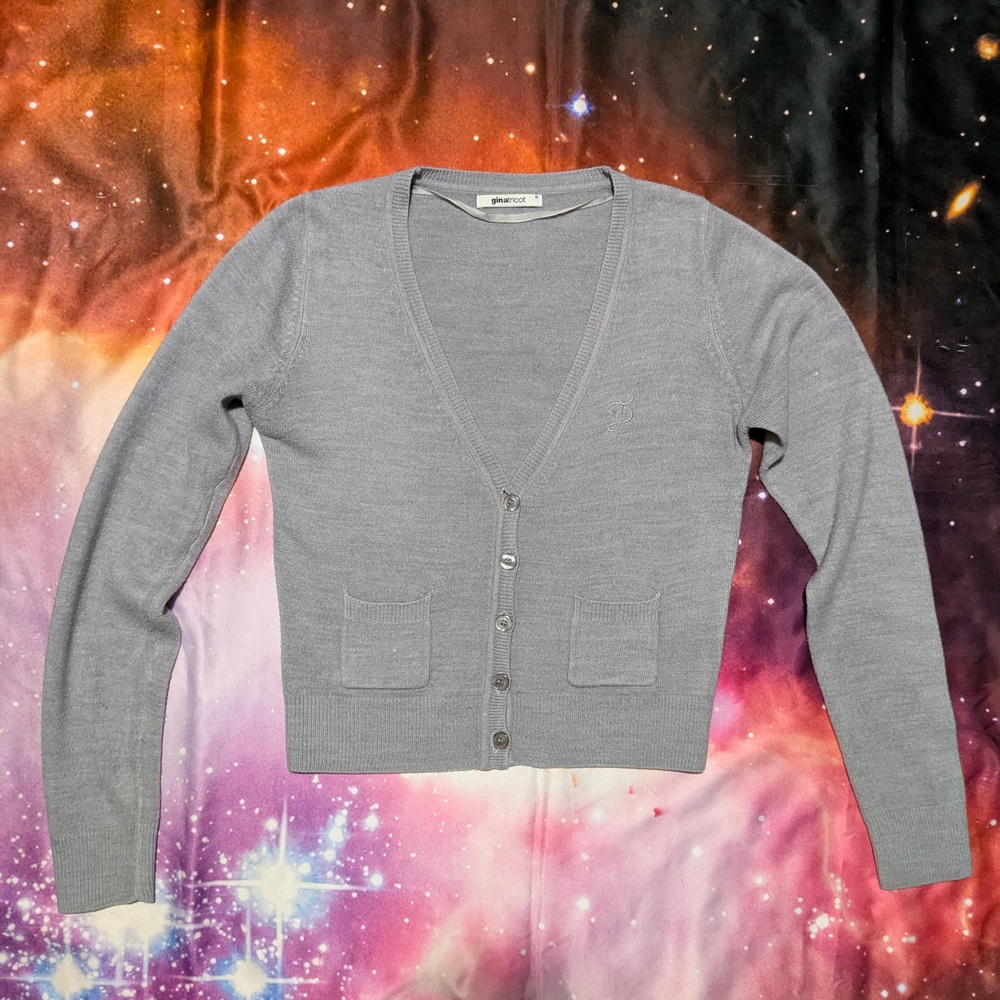 Gray V-Neck Cardigan Sweater